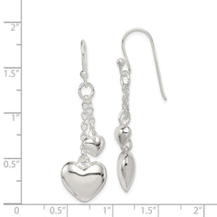 QE11900 Sterling Silver Puffed Heart Shepherd Hook Earrings