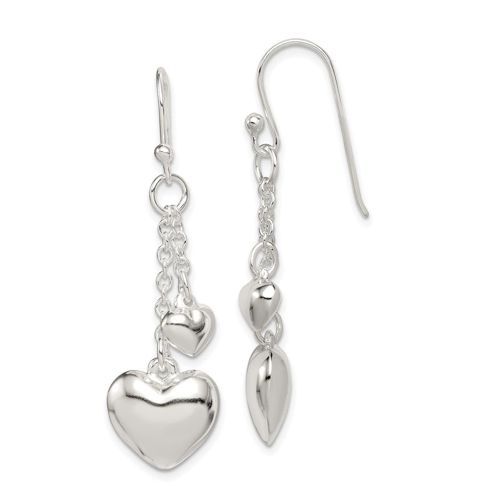 QE11900 Sterling Silver Puffed Heart Shepherd Hook Earrings