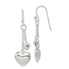 QE11900 Sterling Silver Puffed Heart Shepherd Hook Earrings
