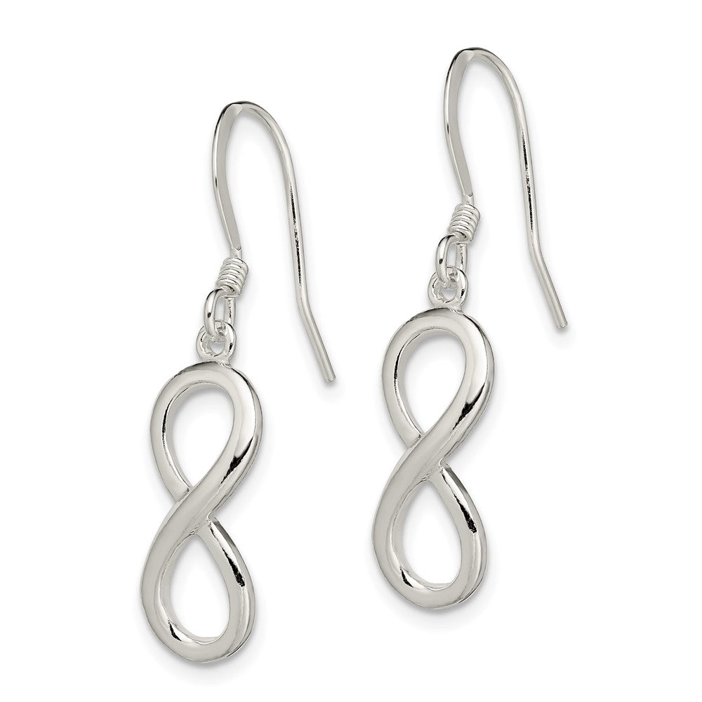 QE11937 Sterling Silver Polished Infinity Symbol Dangle Earrings