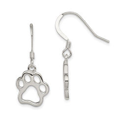 QE11945 Sterling Silver Polished Paw Print Shepherd Hook Earrings