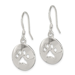 QE11946 Sterling Silver Polished Paw Print Shepherd Hook Earrings