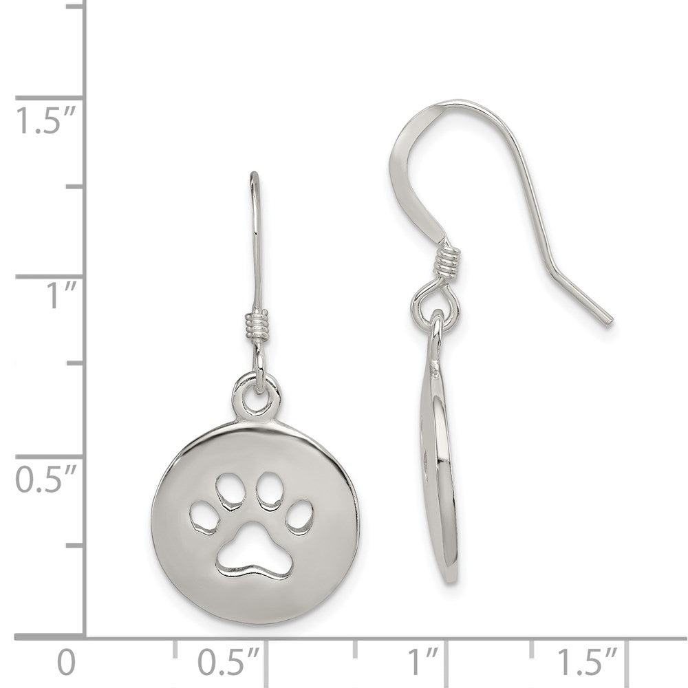QE11946 Sterling Silver Polished Paw Print Shepherd Hook Earrings