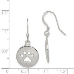 QE11946 Sterling Silver Polished Paw Print Shepherd Hook Earrings