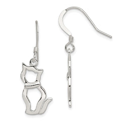 QE11947 Sterling Silver Polished Cat Shepherd Hook Earrings