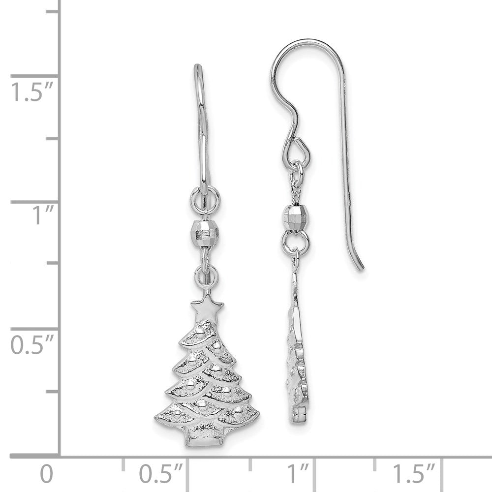 QE11964 Sterling Silver Rhodium Plated Christmas Tree Dangle Earrings