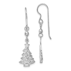 QE11964 Sterling Silver Rhodium Plated Christmas Tree Dangle Earrings