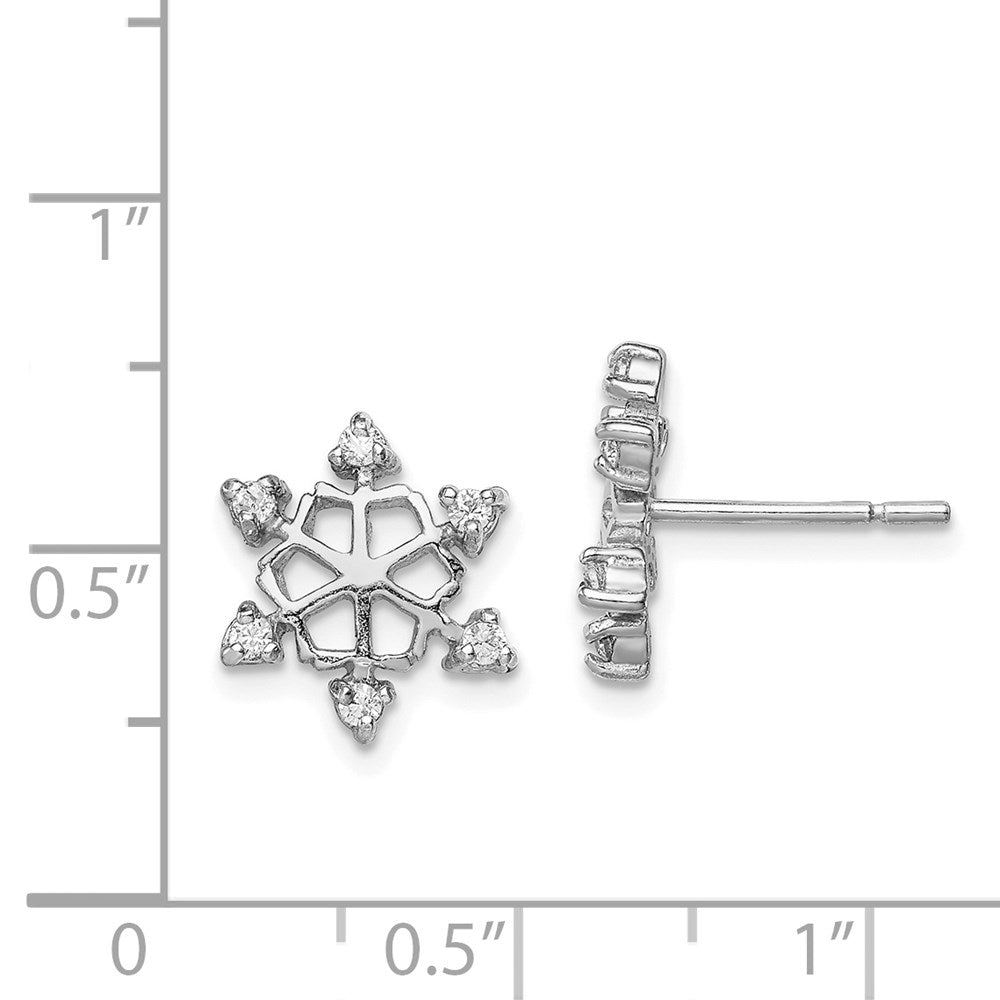 QE11966 Sterling Silver Rhodium-plated CZ Snowflake Post Earrings