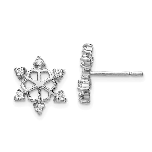 QE11966 Sterling Silver Rhodium-plated CZ Snowflake Post Earrings