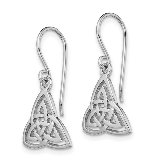 QE11975 Sterling Silver Rhodium-plated Polished Celtic Knot Dangle Earrings