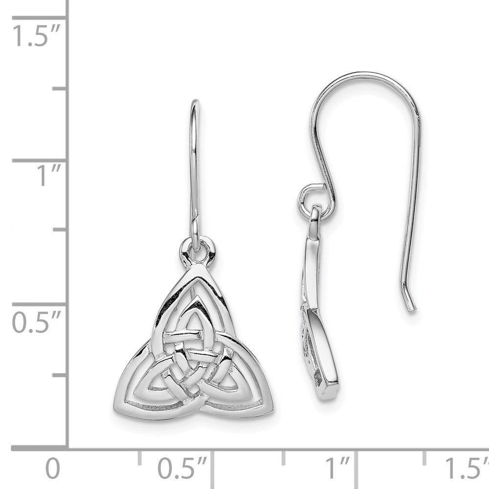 QE11975 Sterling Silver Rhodium-plated Polished Celtic Knot Dangle Earrings