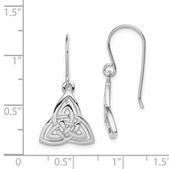 QE11975 Sterling Silver Rhodium-plated Polished Celtic Knot Dangle Earrings