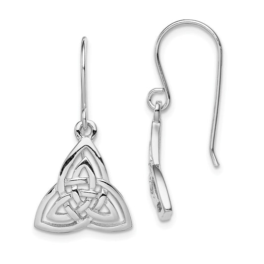 QE11975 Sterling Silver Rhodium-plated Polished Celtic Knot Dangle Earrings