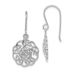 QE11979 Sterling Silver RH-plated Polished Celtic Shepherd Hook Earrings