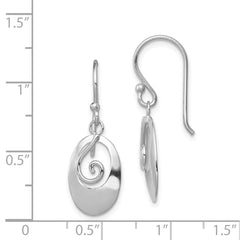 QE11987 Sterling Silver Rhodium-plated Polished Swirl Oval Dangle Earrings