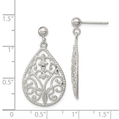 QE11989 Sterling Silver Polished Twisted & Diamond-cut Teardrop Post Dangle Earring
