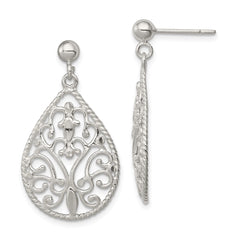 QE11989 Sterling Silver Polished Twisted & Diamond-cut Teardrop Post Dangle Earring