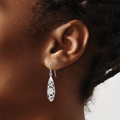 QE11995 Sterling Silver Rhodium-plated Polished Fancy Flower Dangle Earrings