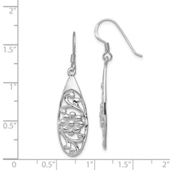 QE11995 Sterling Silver Rhodium-plated Polished Fancy Flower Dangle Earrings
