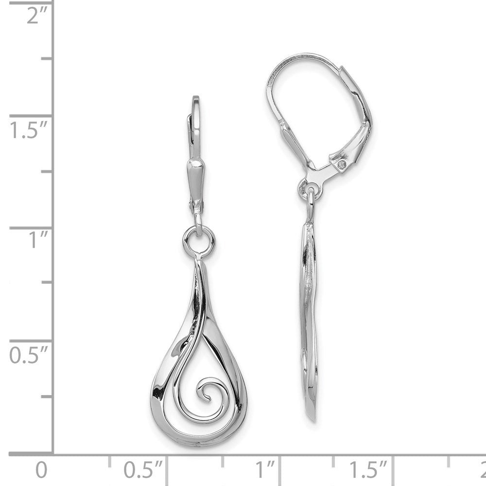 QE11999 Sterling Silver Rhod-plated Polished Swirl Teardrop Dangle Leverback Earrin