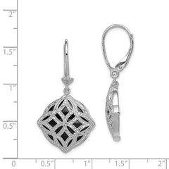 QE12022 Sterling Silver Rhodium-plated D/C Onyx Leverback Dangle Earrings
