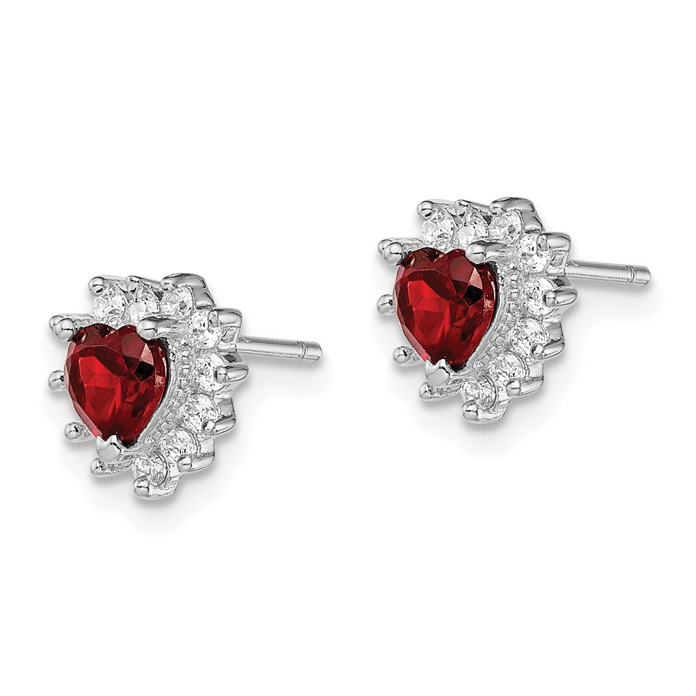 QE1204 Sterling Silver Rhodium-plated Garnet and CZ Heart Earrings