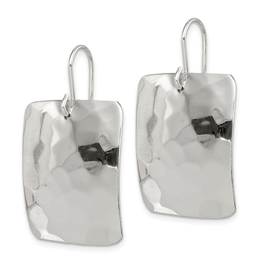 QE12043 Sterling Silver Polished & Hammered Rectangle Dangle Earrings