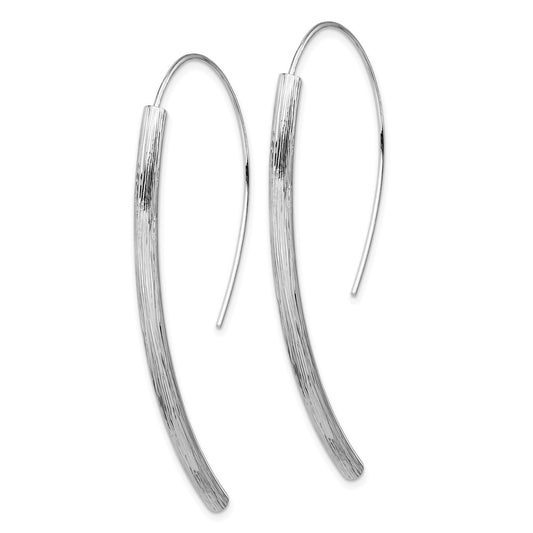 QE12065 Sterling Silver RH-plated Polished Textured Bar Dangle Earrings