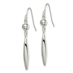 QE12071 Sterling Silver Polished Bead & Elongated Oval Dangle Earrings