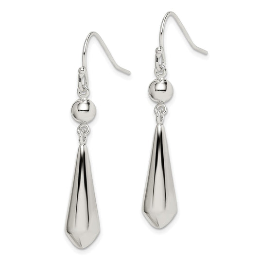 QE12072 Sterling Silver Polished Beaded Teardrop Dangle Earrings