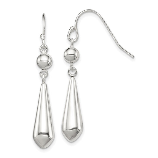 QE12072 Sterling Silver Polished Beaded Teardrop Dangle Earrings