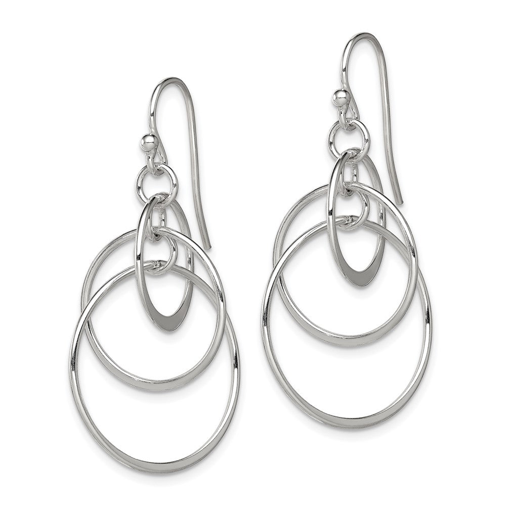 QE12080 Sterling Silver Polished Intertwined Circles Dangle Earrings