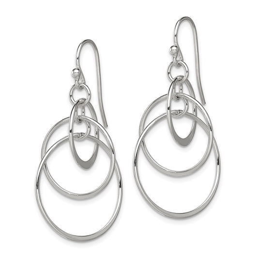 QE12080 Sterling Silver Polished Intertwined Circles Dangle Earrings