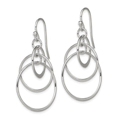 QE12080 Sterling Silver Polished Intertwined Circles Dangle Earrings