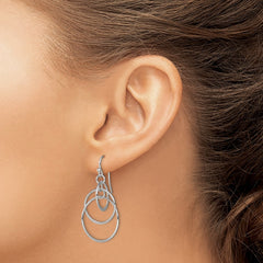 QE12080 Sterling Silver Polished Intertwined Circles Dangle Earrings
