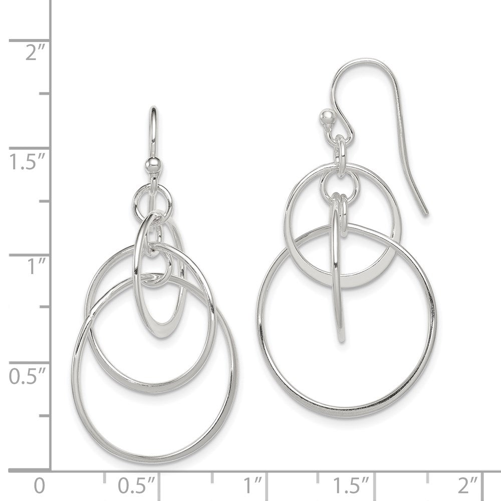 QE12080 Sterling Silver Polished Intertwined Circles Dangle Earrings