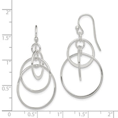 QE12080 Sterling Silver Polished Intertwined Circles Dangle Earrings