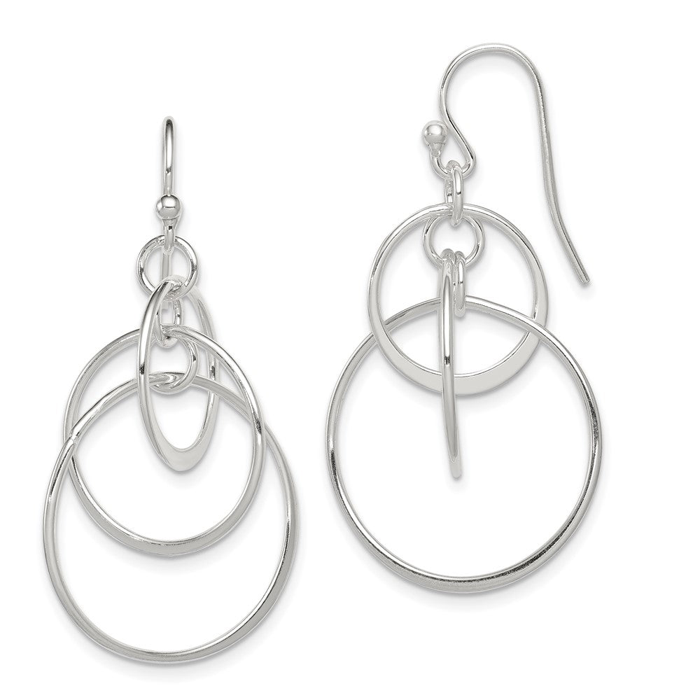 QE12080 Sterling Silver Polished Intertwined Circles Dangle Earrings