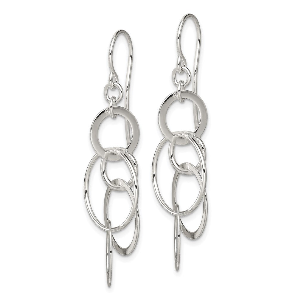 QE12081 Sterling Silver Polished Intertwined Circles Dangle Earrings