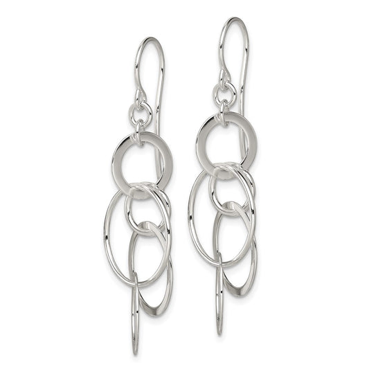 QE12081 Sterling Silver Polished Intertwined Circles Dangle Earrings