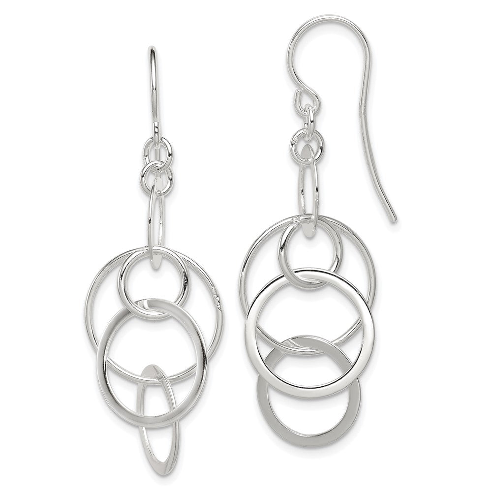 QE12081 Sterling Silver Polished Intertwined Circles Dangle Earrings