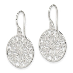 QE12095 Sterling Silver Polished & Textured Filigree Circle Dangle Earrings