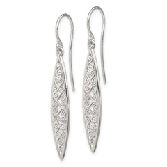 QE12099 Sterling Silver Polished Filigree Marquise Shaped Dangle Earrings
