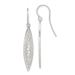 QE12099 Sterling Silver Polished Filigree Marquise Shaped Dangle Earrings