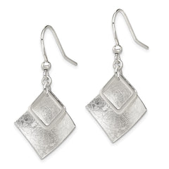 QE12100 Sterling Silver Polished & Textured Double Diamond Shape Dangle Earrings