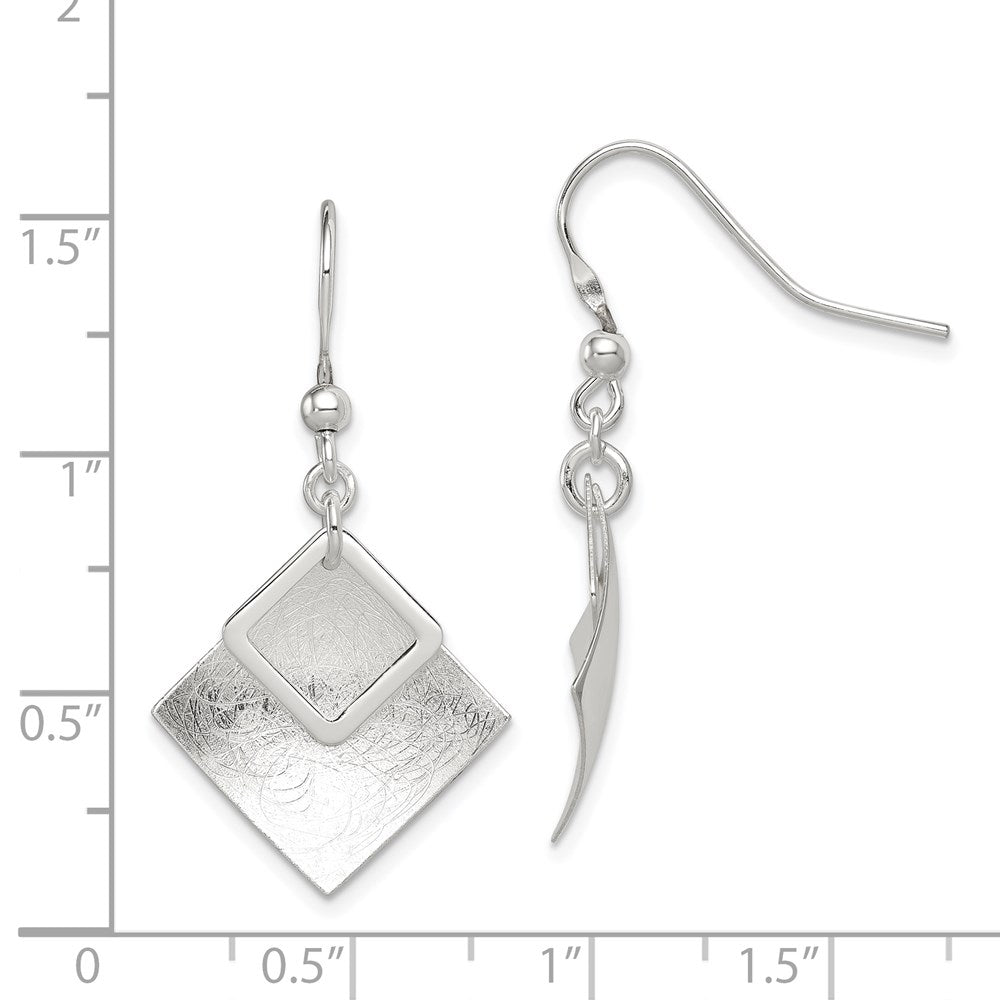 QE12100 Sterling Silver Polished & Textured Double Diamond Shape Dangle Earrings
