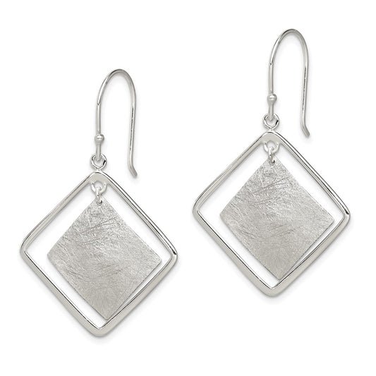 QE12101 Sterling Silver Polished & Textured Double Square Dangle Earrings