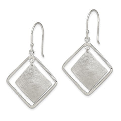 QE12101 Sterling Silver Polished & Textured Double Square Dangle Earrings