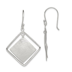 QE12101 Sterling Silver Polished & Textured Double Square Dangle Earrings