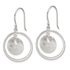 QE12103 Sterling Silver Polished & Brushed Circles Dangle Earrings